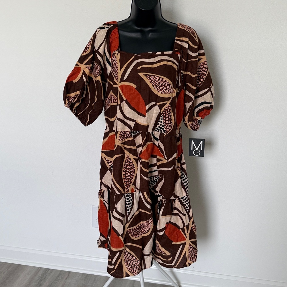 Mlle Gabrielle Brown and Orange Leaf Dress